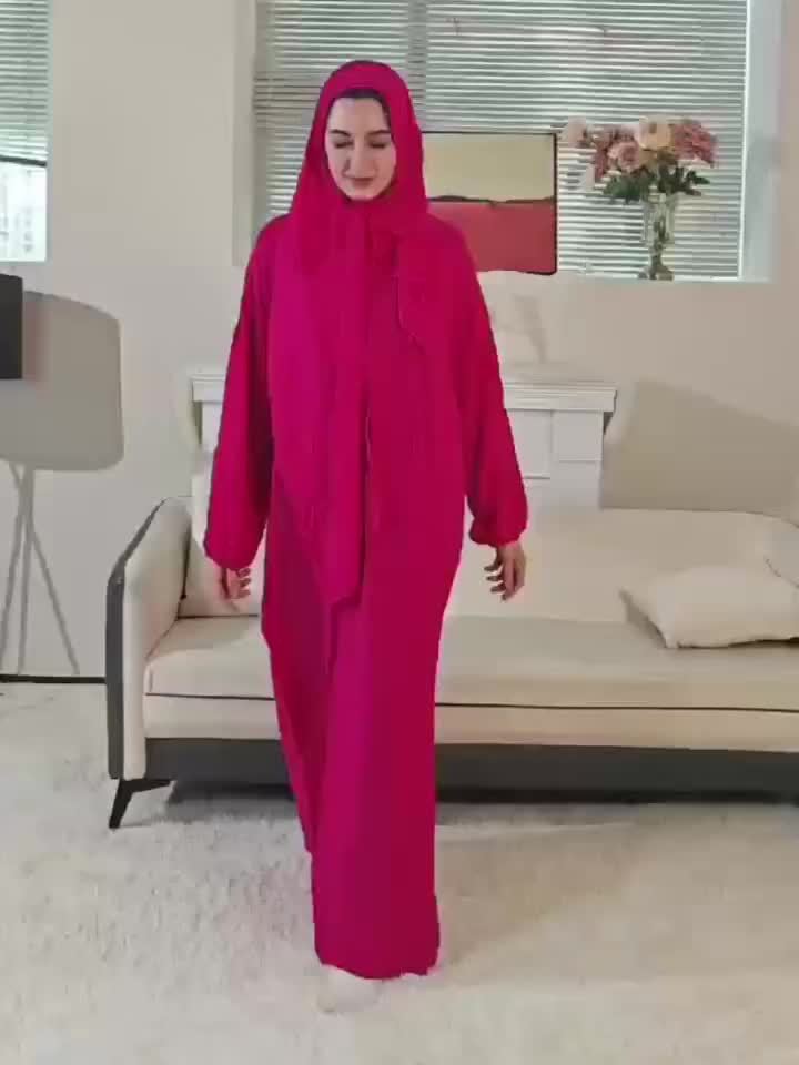 Long Sleeve Comfortable Women's Prayer Arabic Abaya - Integrated Hijab, Solid Color, Loose Fit, Rayon Fabric, Machine Washable