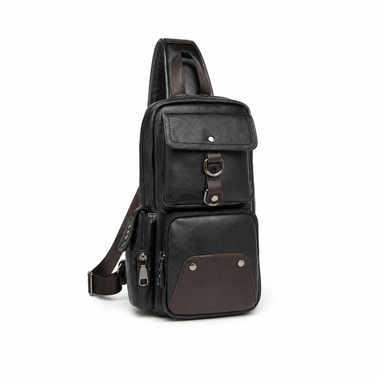Vintage Multi-Pocket Leather Sling Chest Bag