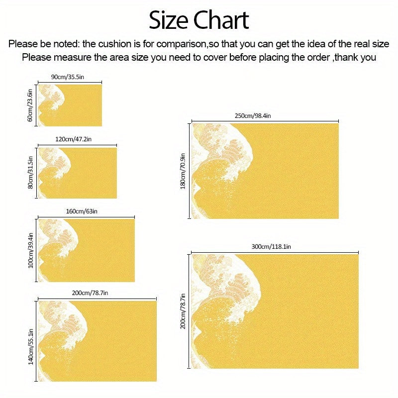 1pc Coastal Area Mat - Lightweight Machine-Washable Mat with Non-Slip Backing, Easy-Clean Floor Mat for Living Room, Bedroom, Bathroom, Kitchen - Modern Coastal Decor in Yellow & White, Durable Indoor/Outdoor Mat for Home, Of