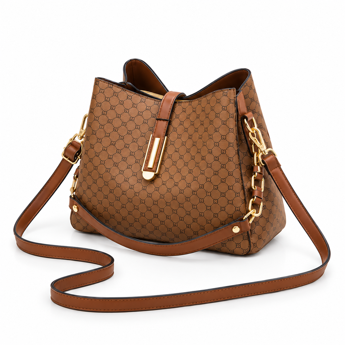 Elegant Brown Monogram Crossbody Handbag