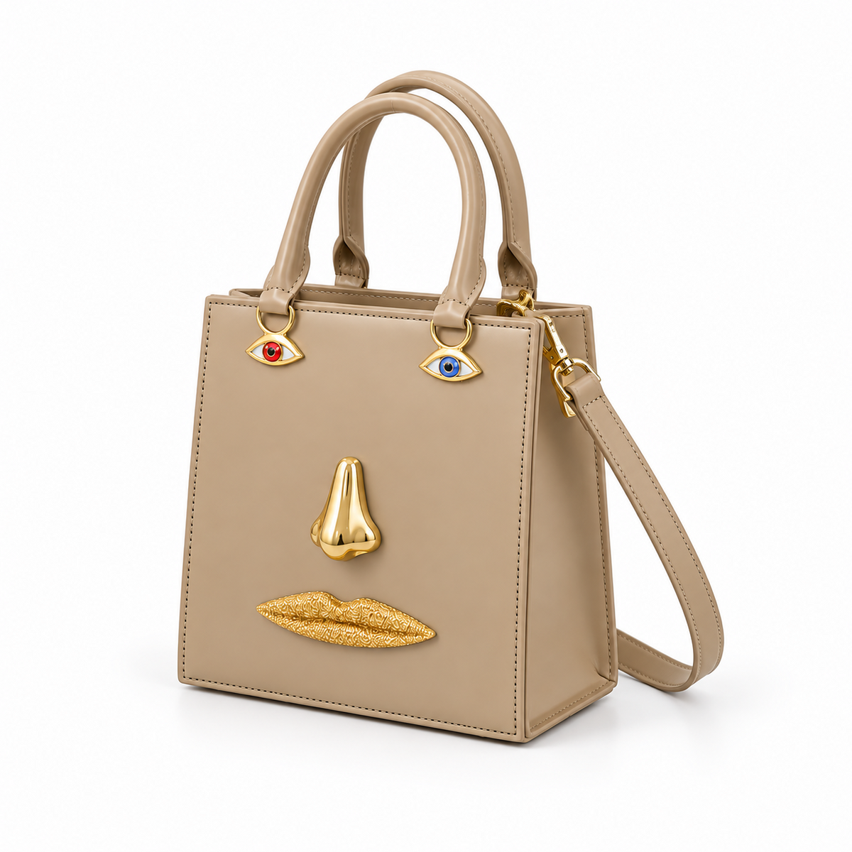 Khaki Sculptural Face Structured Tote Handbag
