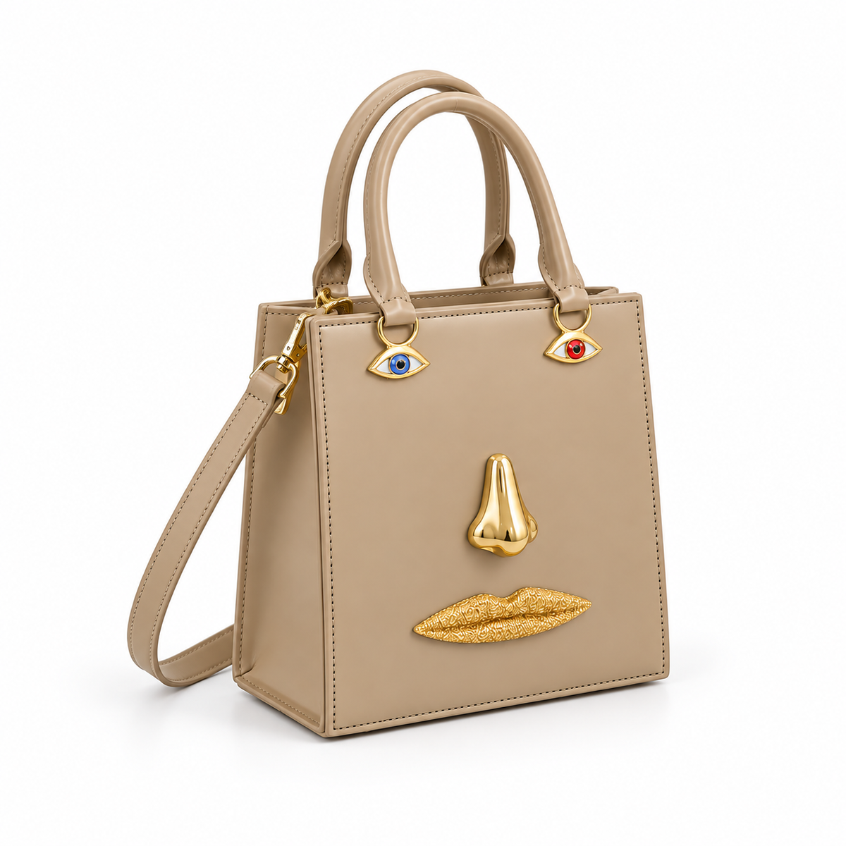 Khaki Sculptural Face Structured Tote Handbag