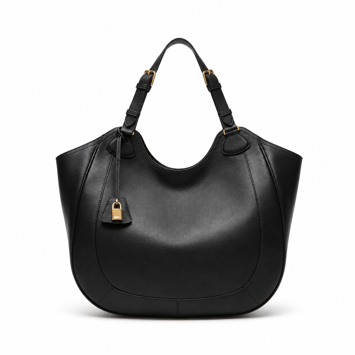 Luxe Black Leather Hobo Tote Handbag