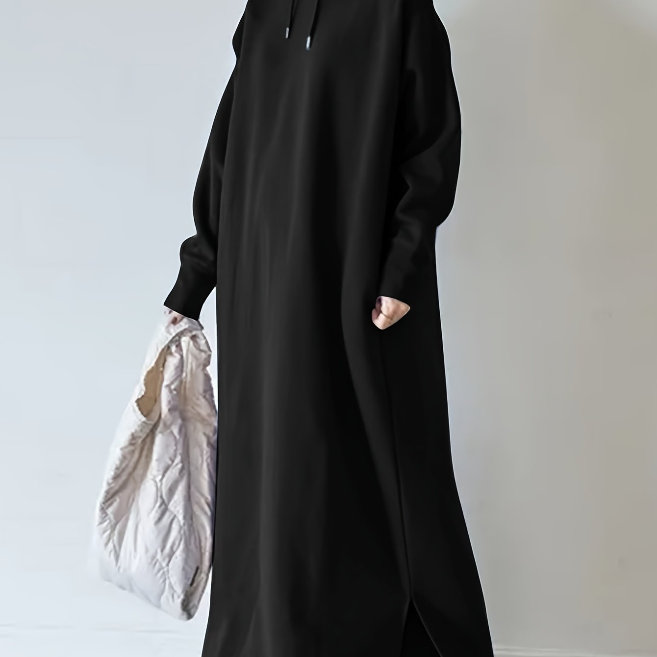 Plus Size, Women's Winter Hoodie-Abaya - Plus Size Loose Fit Long Dress with Hood, Non-Stretchy Fabric for Cold Weather, Easy Everyday Outfits (Casual Outing & Casual Attire)