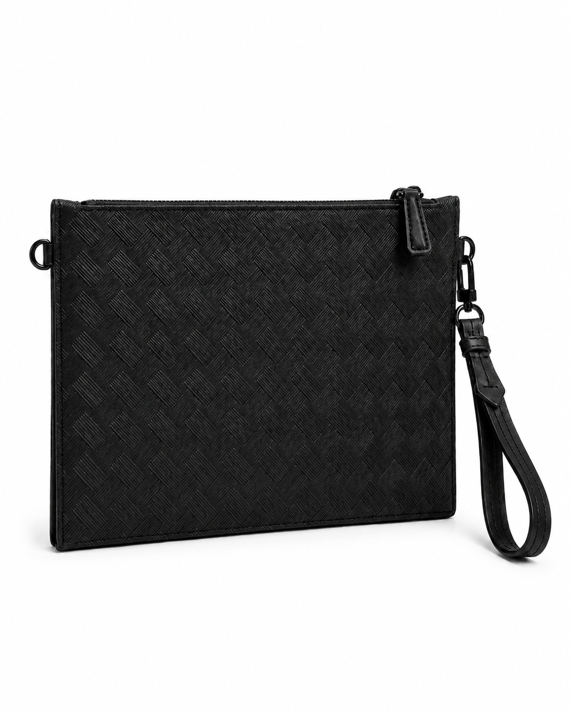 Black Woven-Texture Wristlet Clutch Bag