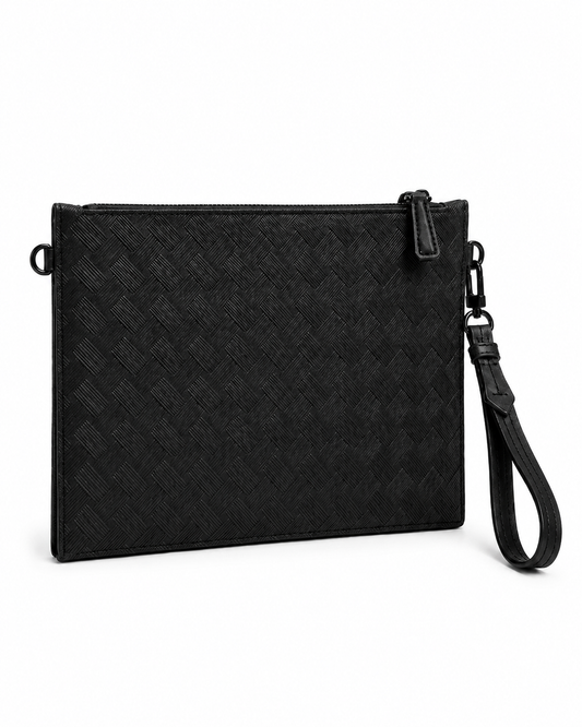 Black Woven-Texture Wristlet Clutch Bag