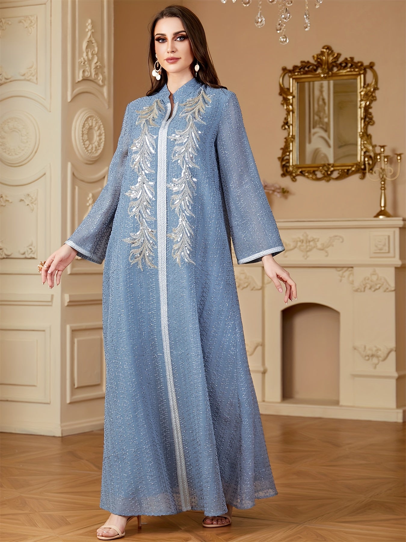 Ramadan Dubai Sequins Long Dress for Muslim Women