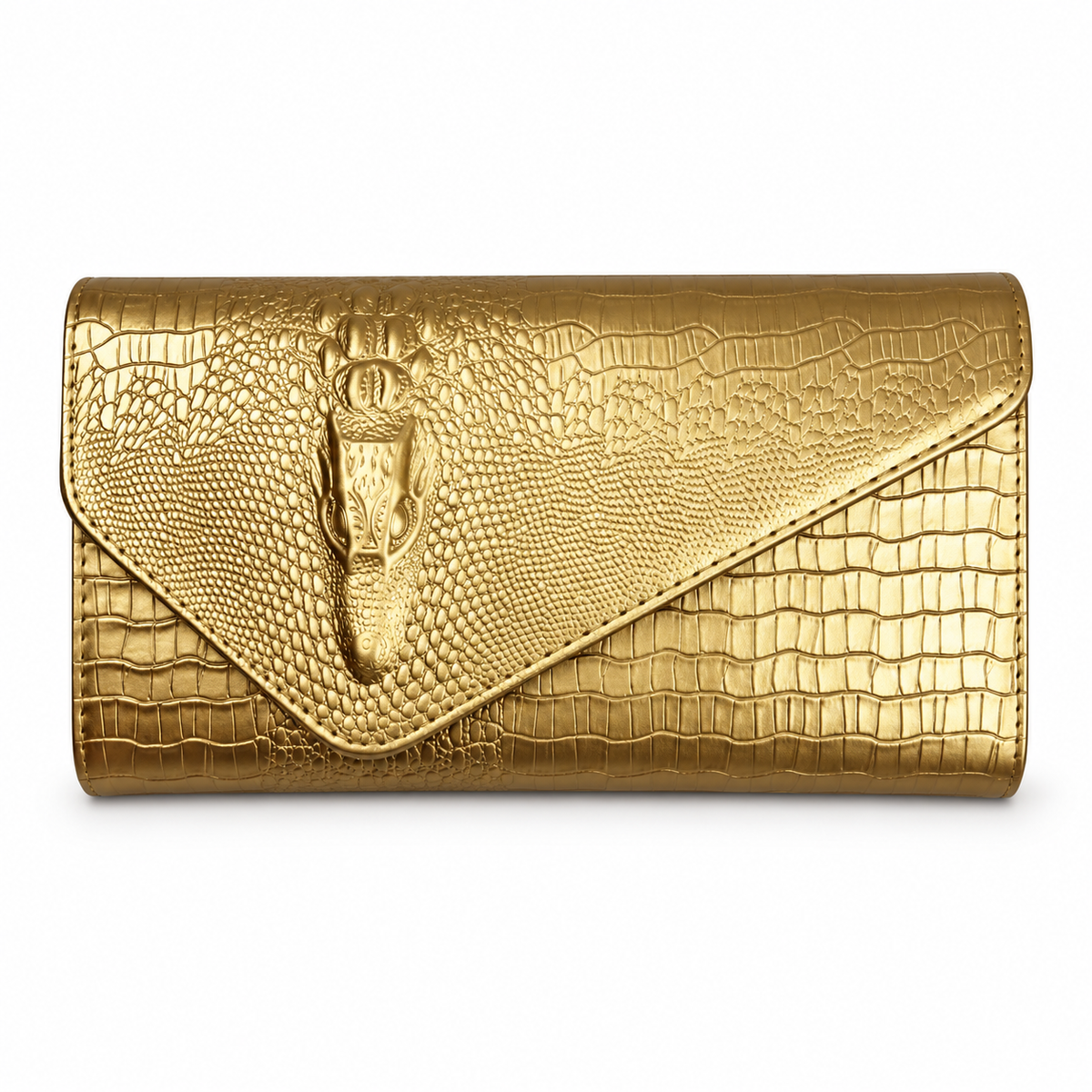 Gold Crocodile Embossed Envelope Evening Clutch