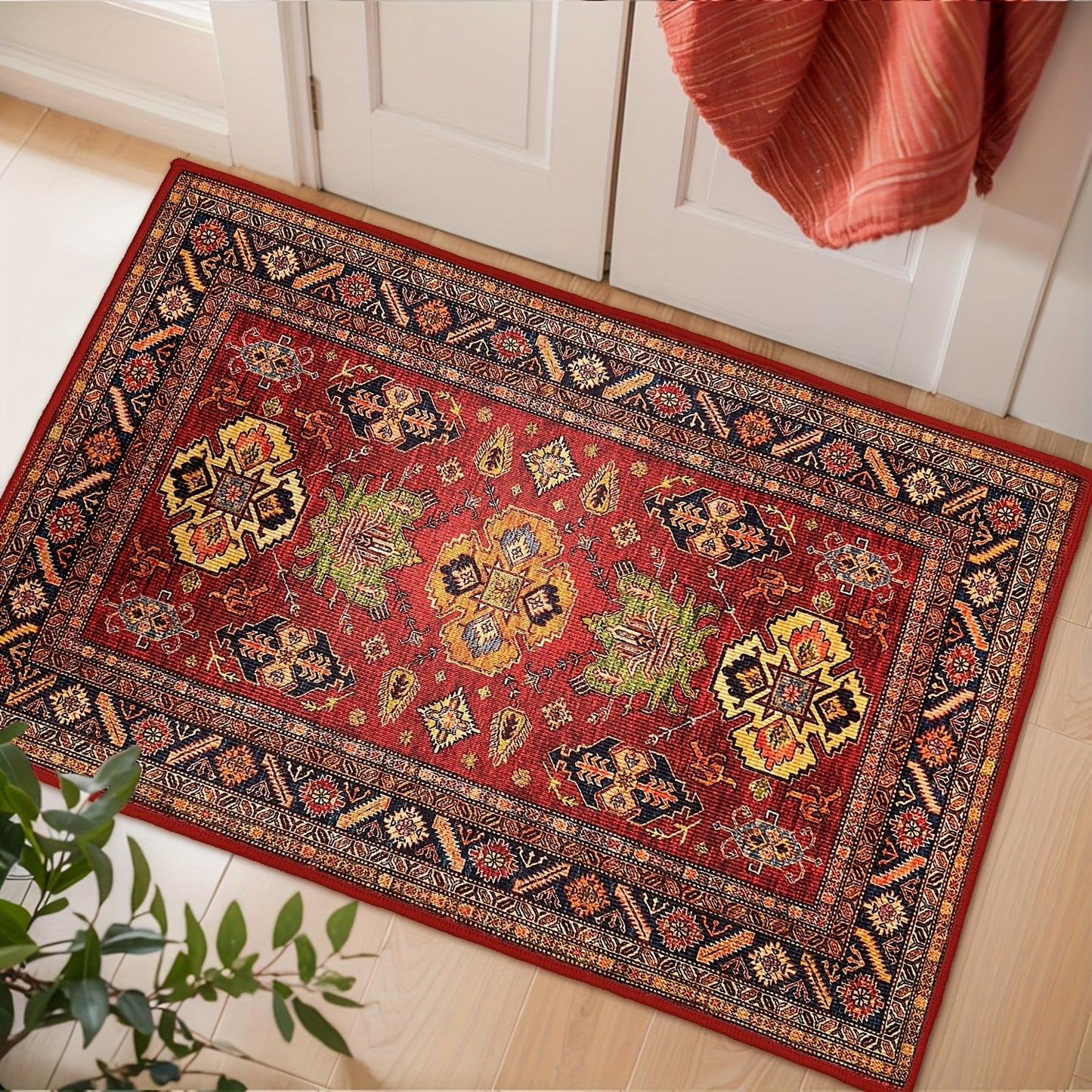Vintage Boho Floor Mat - Retro Floral & Geometric Design, Non-Slip Rubber Backing Carpet, Rugs, Machine Washable, Perfect for Entryway, Kitchen, Bathroom, or Balcony Decor - Ideal Gift for Easter, Mother's Day, Father's Day & Home Decorate