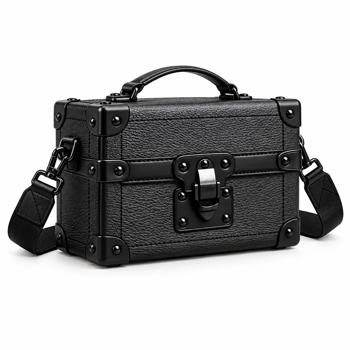 Black Vegan Leather Trunk Crossbody Bag