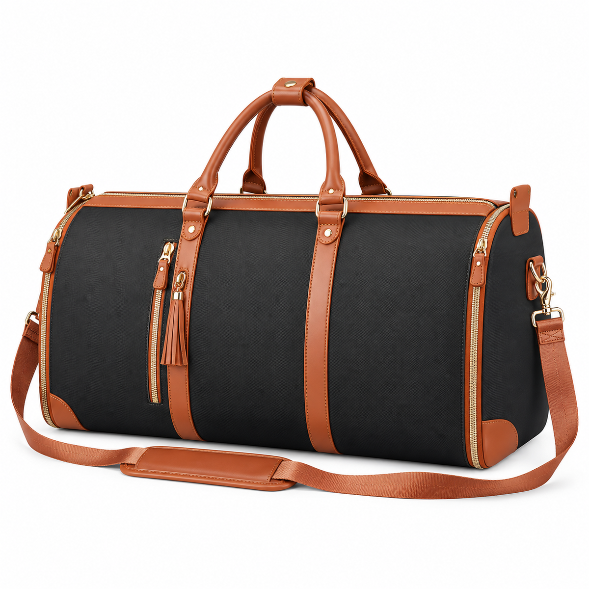 Black Brown Convertible Garment Overnight Bag