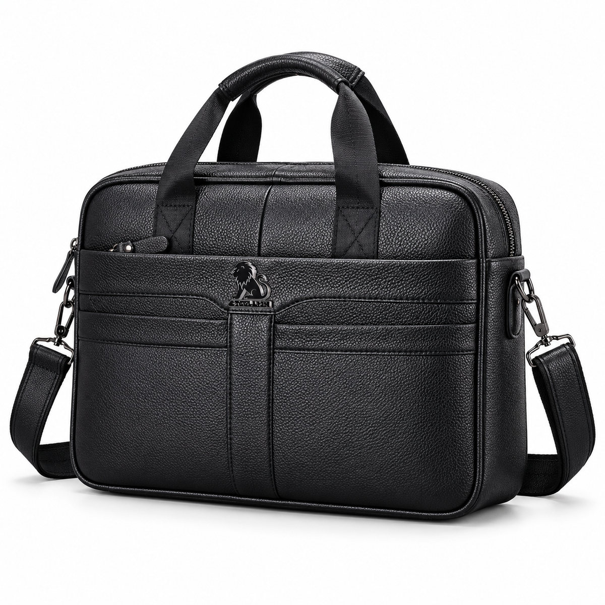 Classic Black Leather Briefcase With Strap