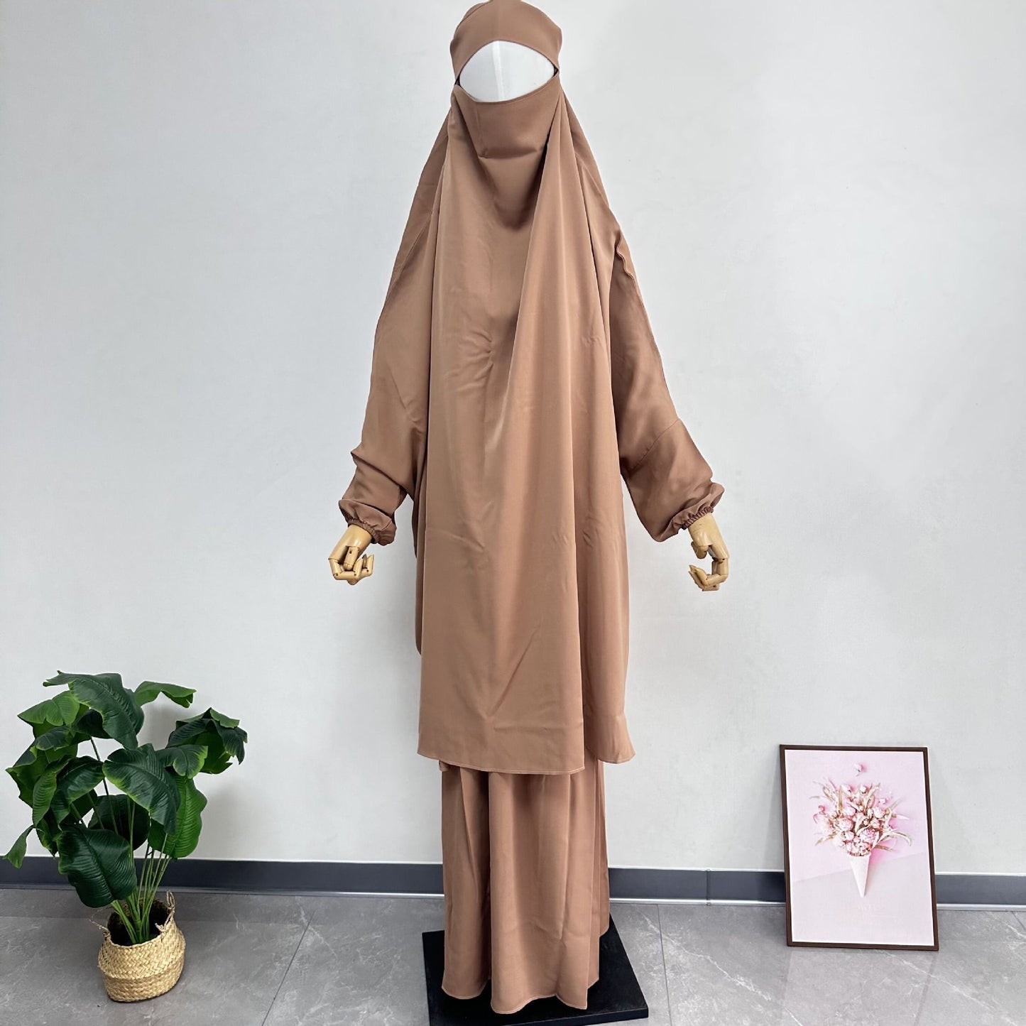 Middle East Dubai Women's Solid Color Loose Jilbaab Two-Piece Set with Large Hijab for Export