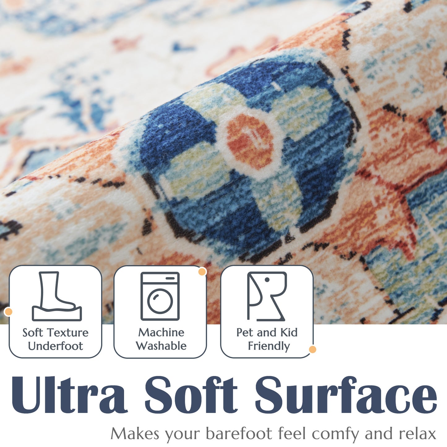 Area Rug, Vintage Carpet, Non Slip, Washable, Lightweight, Faux Wool, For Living Room, Bedroom, Kitchen, Office, Dining Room, Home Decor