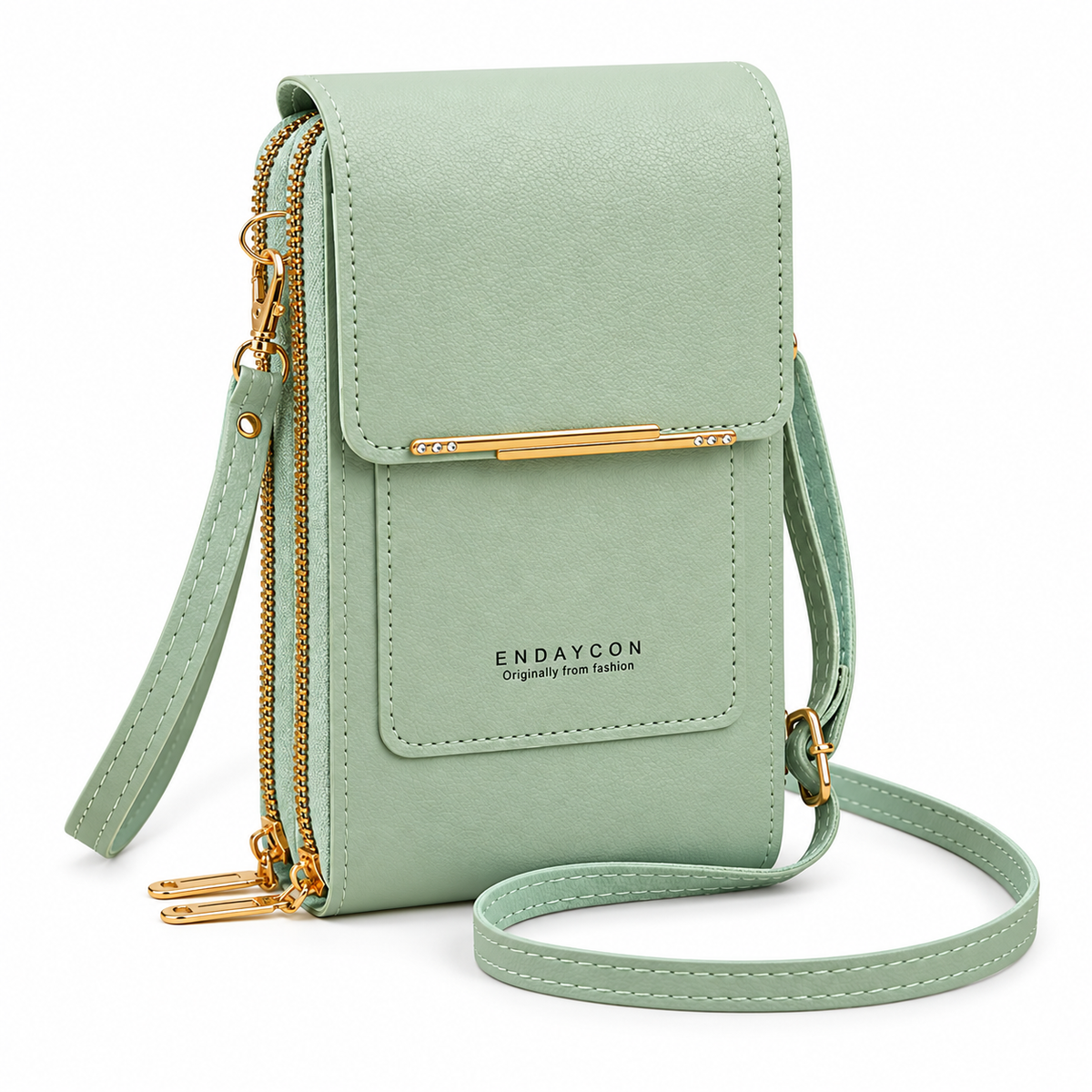Mint Green Textured Crossbody Phone Bag
