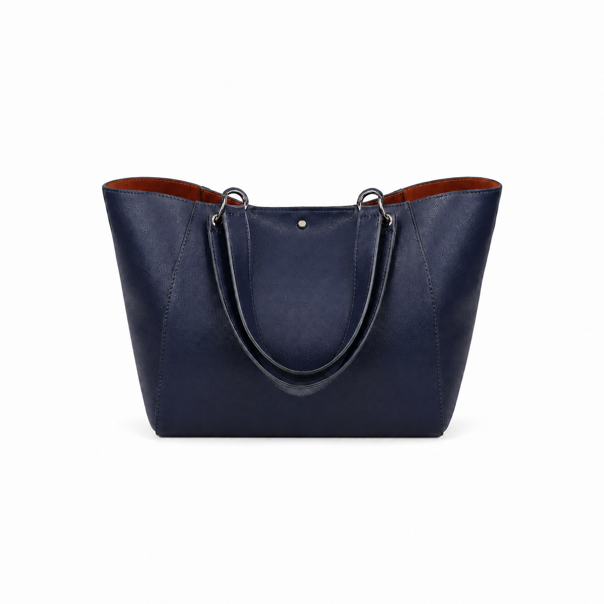 Navy Blue Structured Brown Interior Tote