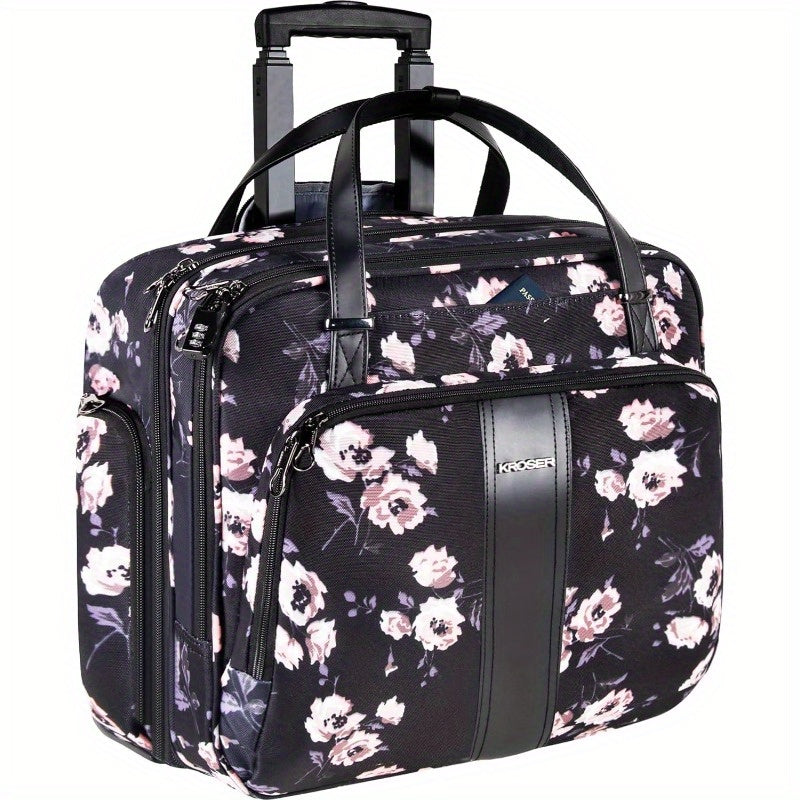 Premium Rolling Briefcase for 15.6 Inch Leather Laptop Overnight Computer Bag with RFID Pockets for Travel Business