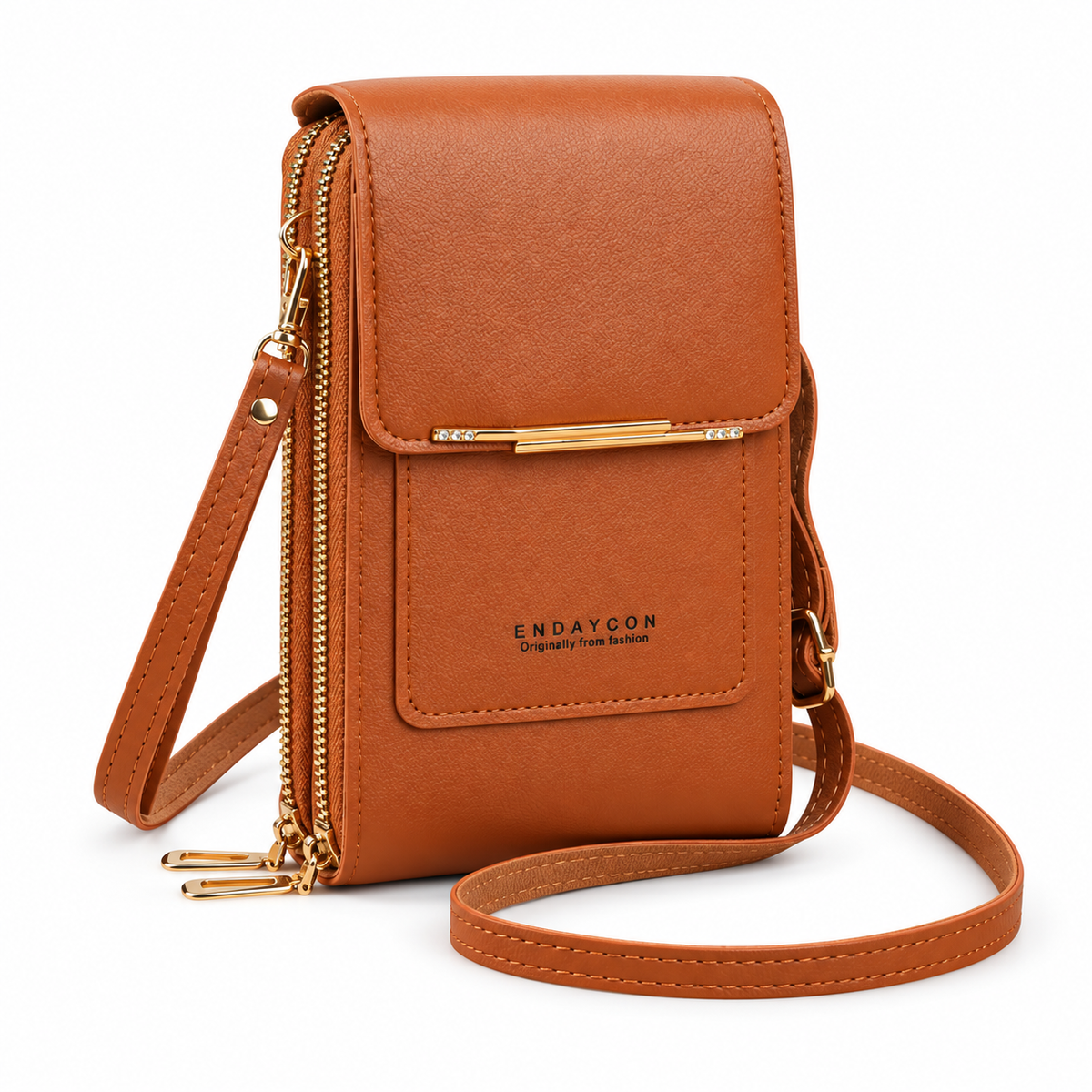 Caramel Brown Compact Crossbody Phone Bag