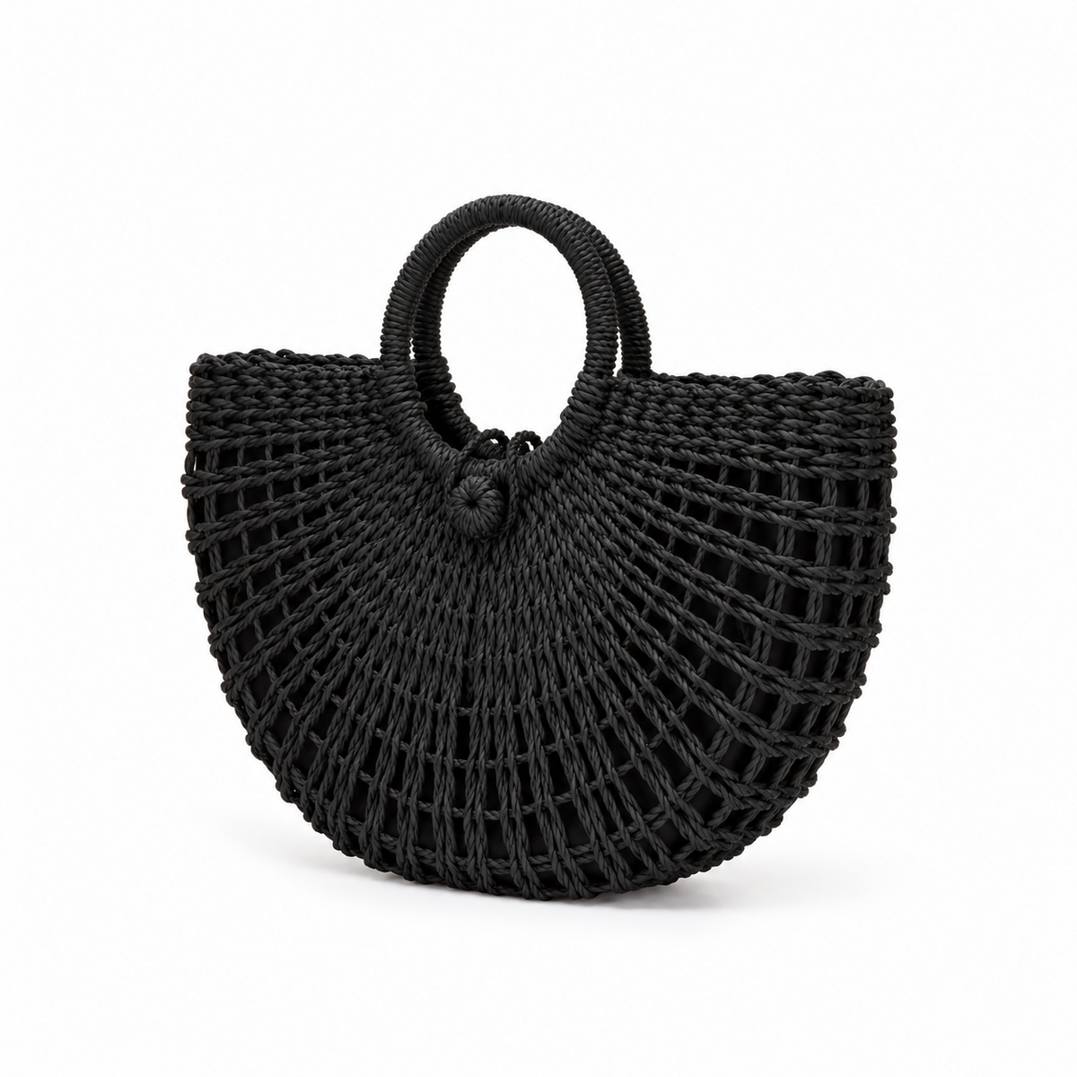 Black Woven Half Moon Handle Handbag