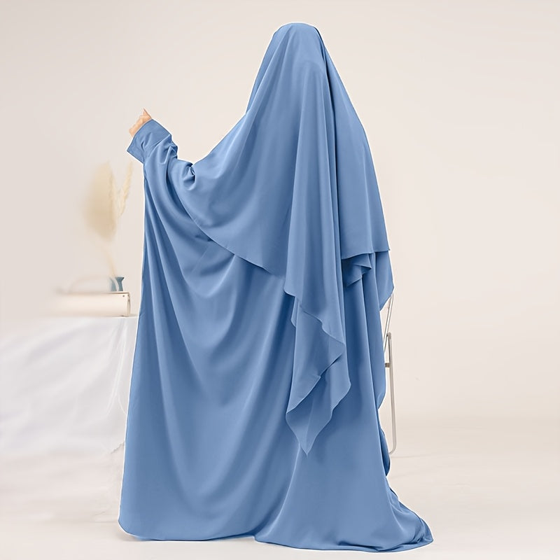 2pcs Solid Color Muslim Prayer Set, Convenient Zipper Khimar Abaya with Simple Headscarf Hijabs - Essential Fashionable Outing Essentials