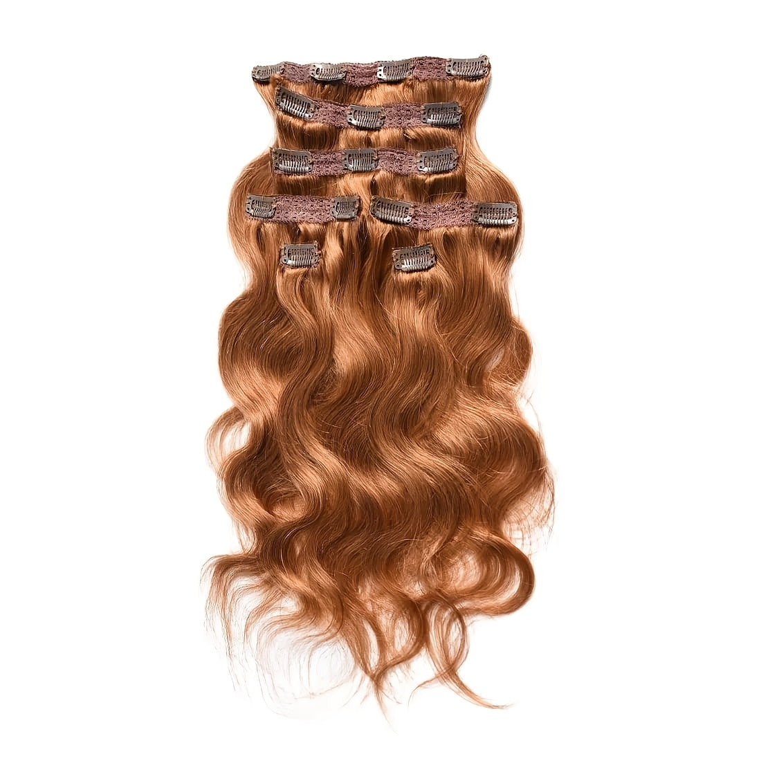 Meiverah Body Wave Clip-In Human Hair Extensions in Copper Red Shade, Made from Virgin Hair with Double Weft