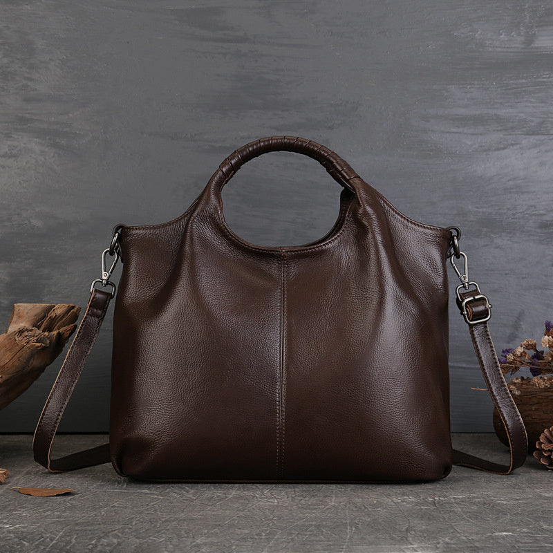 Multi-Functional Messenger Handbag, High-End Genuine Leather Women's Bag, Ethnic Fashion Layer Cowhide Large-Capacity Tote Bag