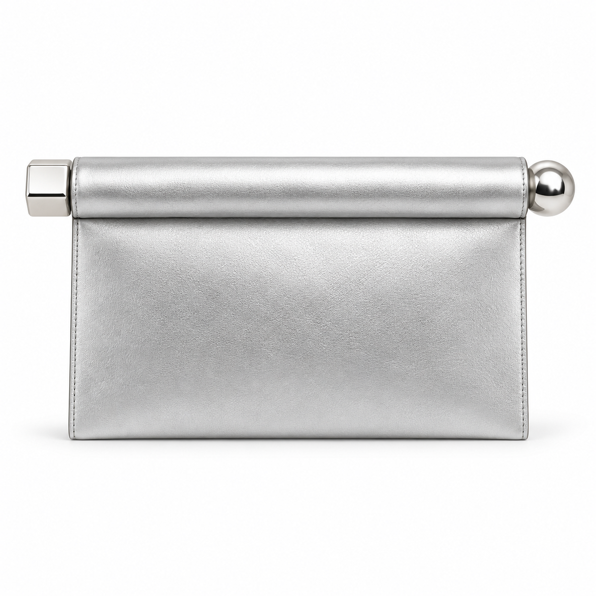 Elegant Silver Leather Evening Clutch Bag