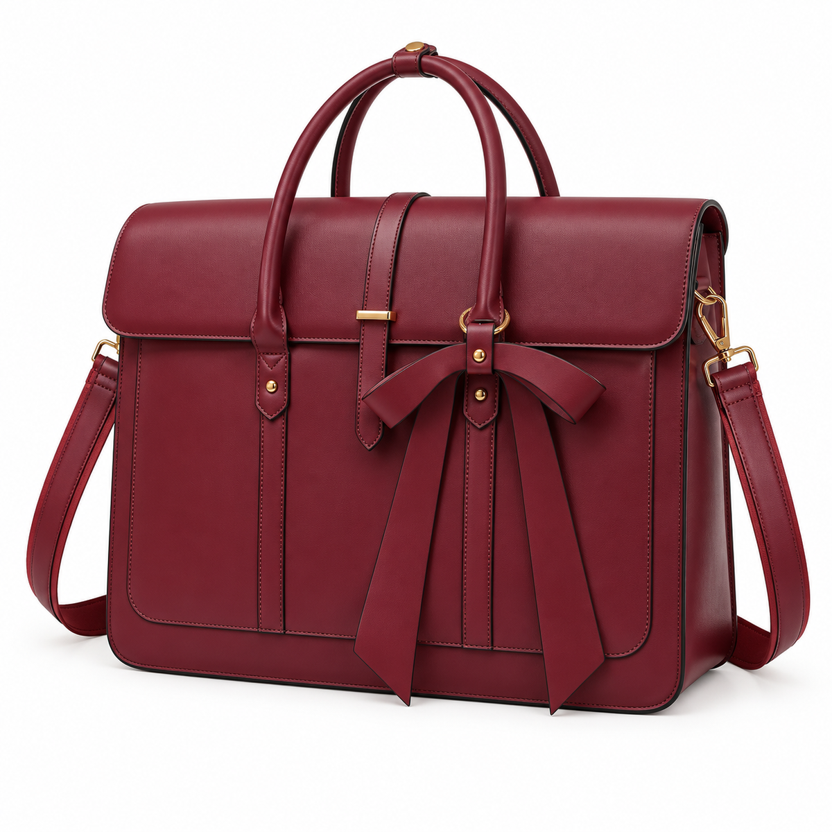 Burgundy Bow Detail Leather Laptop Bag