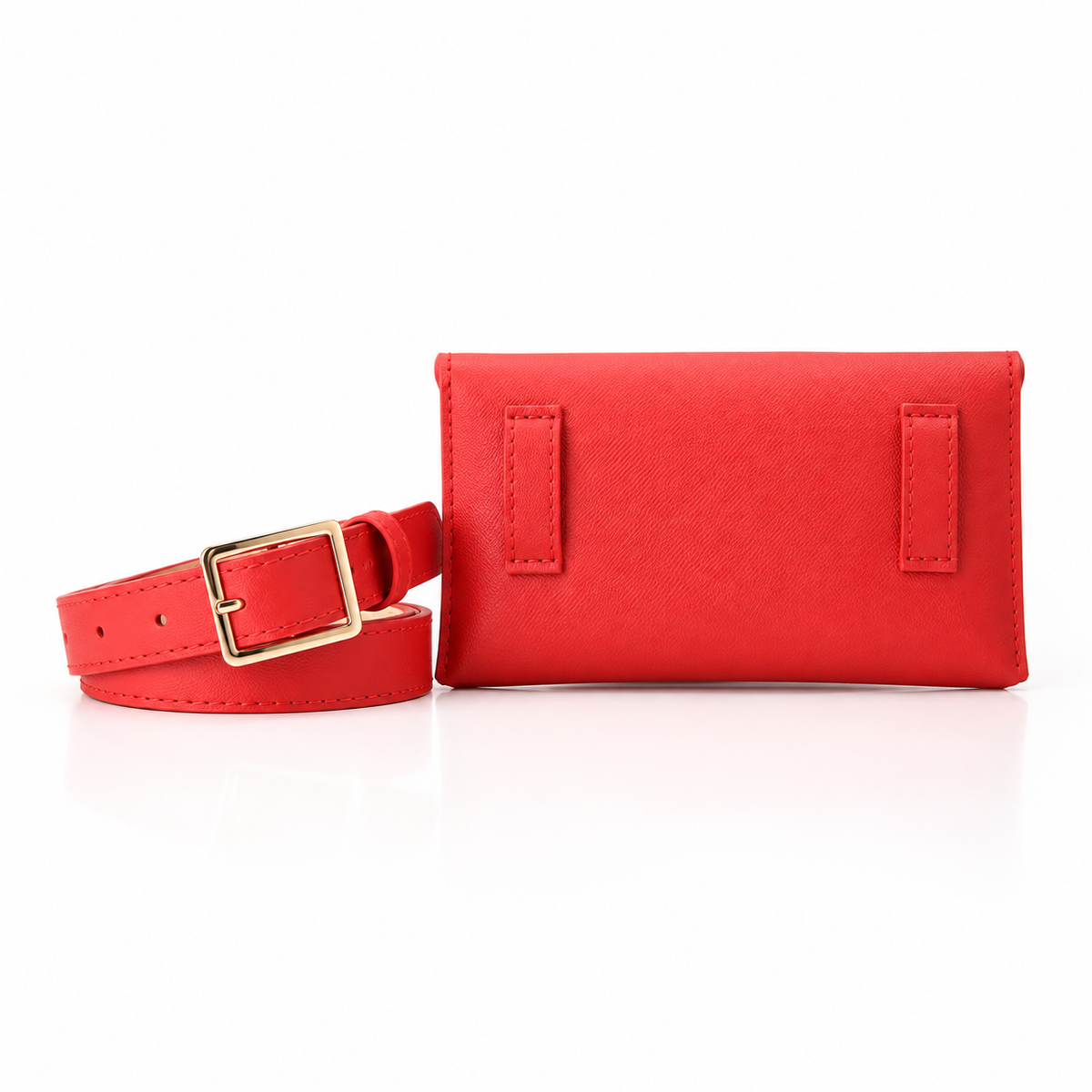Coral Red Envelope Waist Bag With Belt