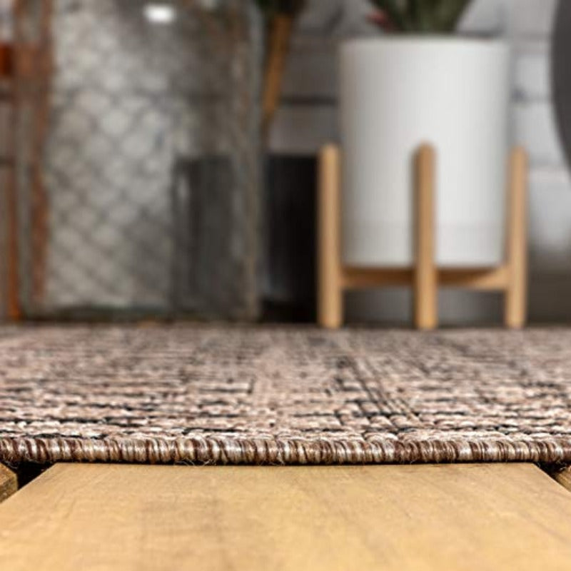 Moroccan Geometric Textured Weave Indoor Outdoor Area Medium Rugs Bohemian Rustic Scandinavian Easy Bedroom Kitchen Backyard Patio Non Shedding Natural Black 8 X 10