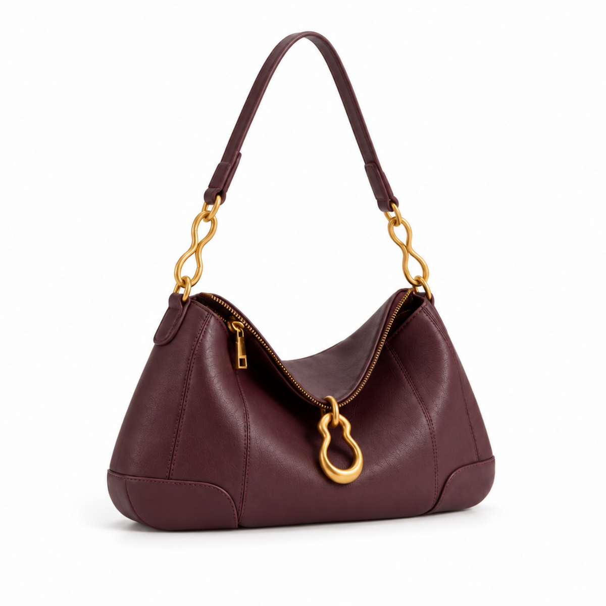 Burgundy Gold Chain Hobo Shoulder Bag
