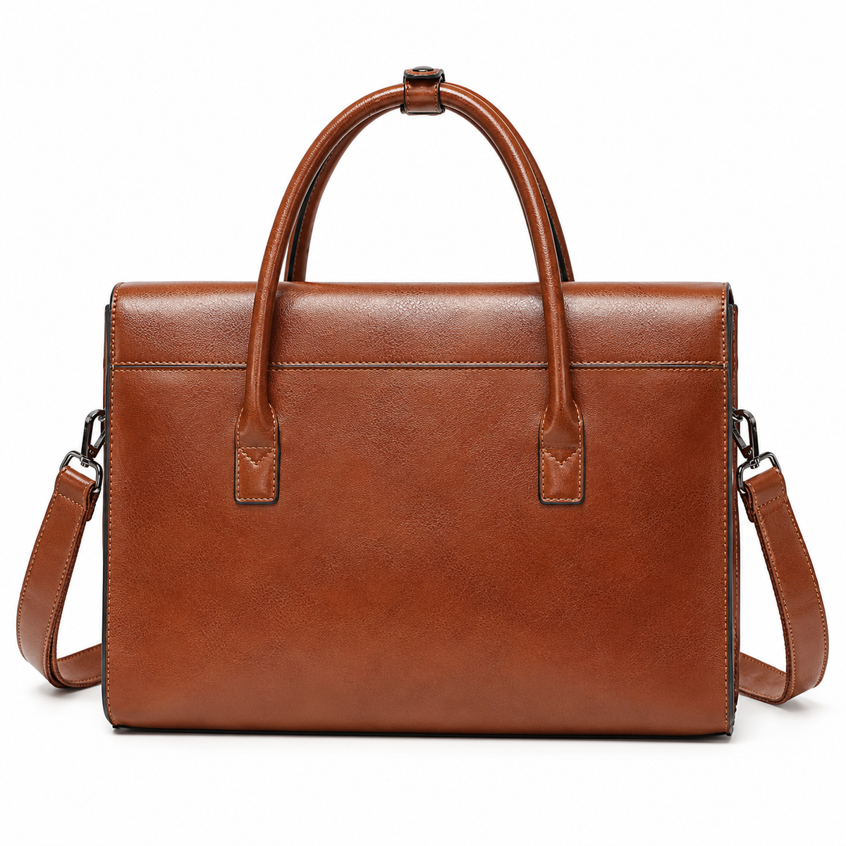 Classic Cognac Leather Briefcase With Strap