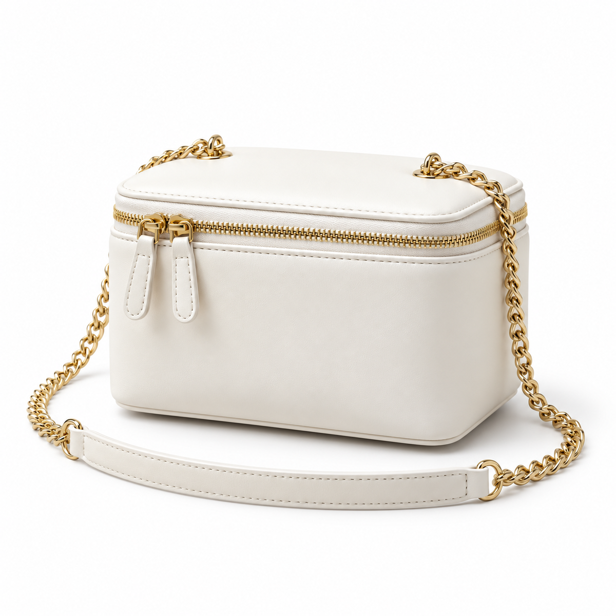 Ivory Vegan Leather Chain Crossbody Bag