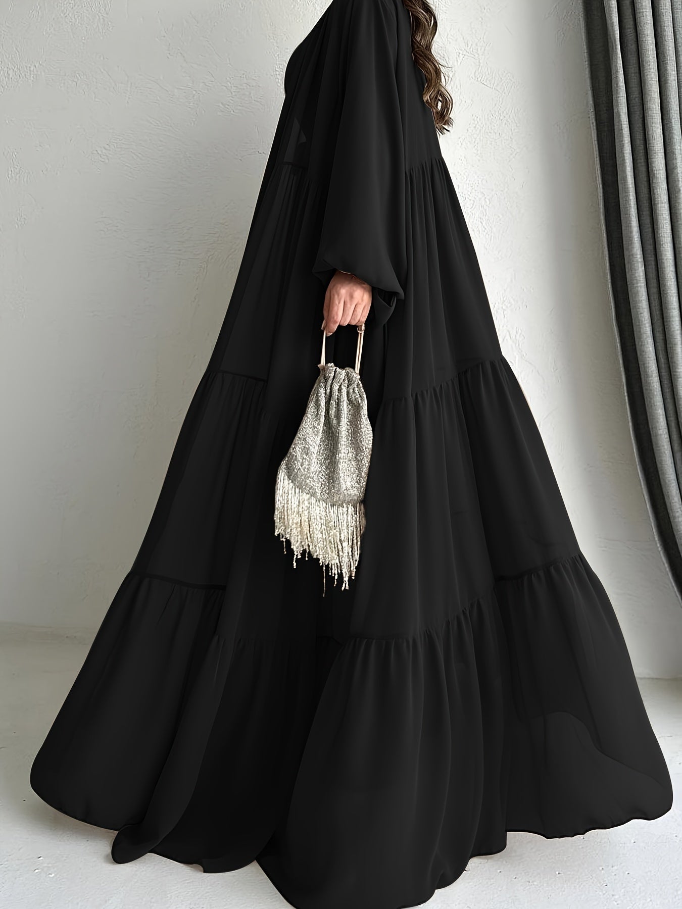 Women's Middle Eastern Palestinian Abaya Dress with Cape Cover - Sleeve Brown Solid Color Modest Traditional Dress, Adjustable Waist Tie Belt, Machine Washable All-Season Wear, Versatile Layering Piece