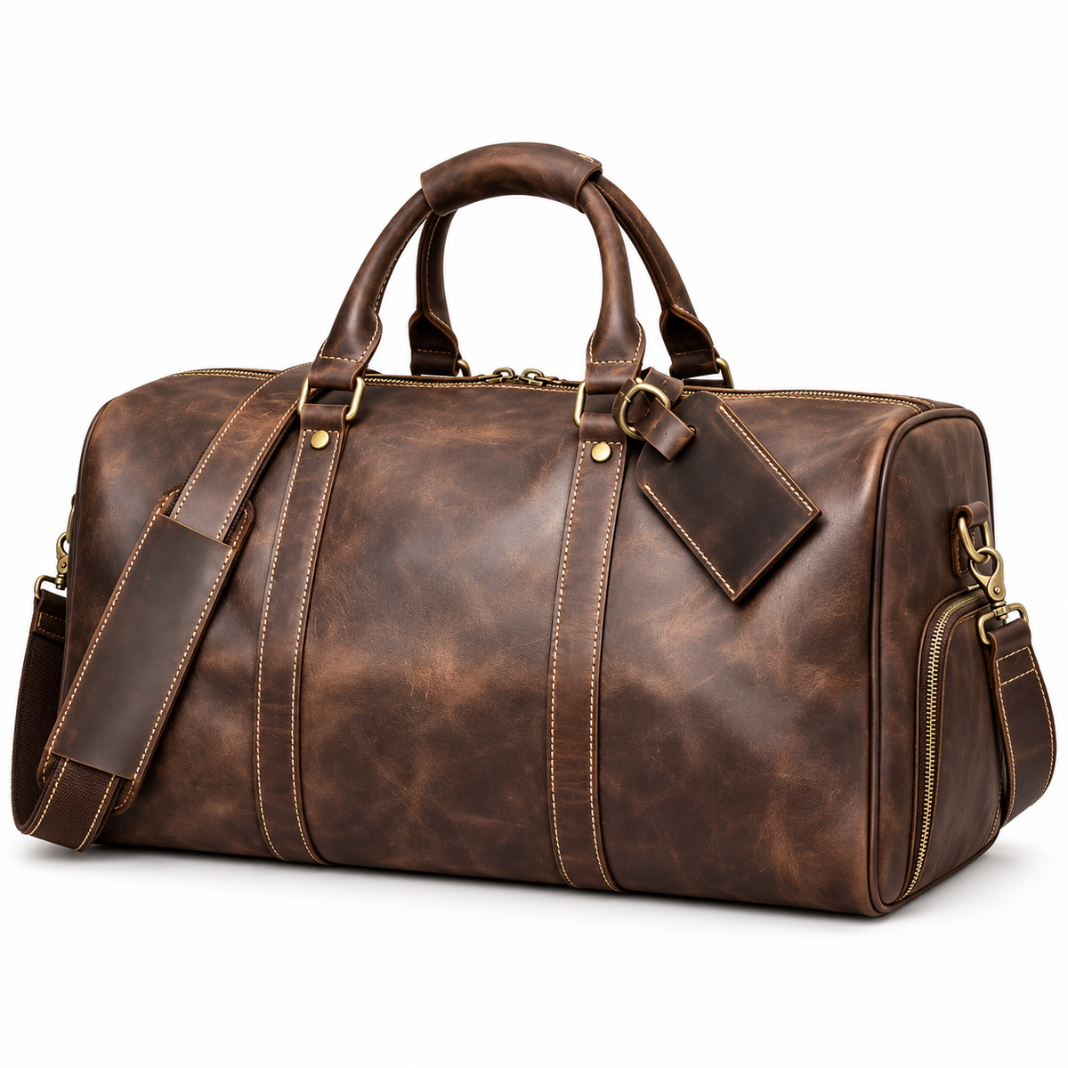 Vintage Dark Brown Leather Duffel Bag