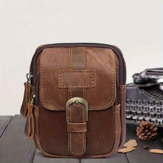 [Top Layer Leather Belt Bag] Genuine Leather Top Layer Cowhide Vintage Men's Waist Bag, Soft And Durable, Can Be Worn On A Belt