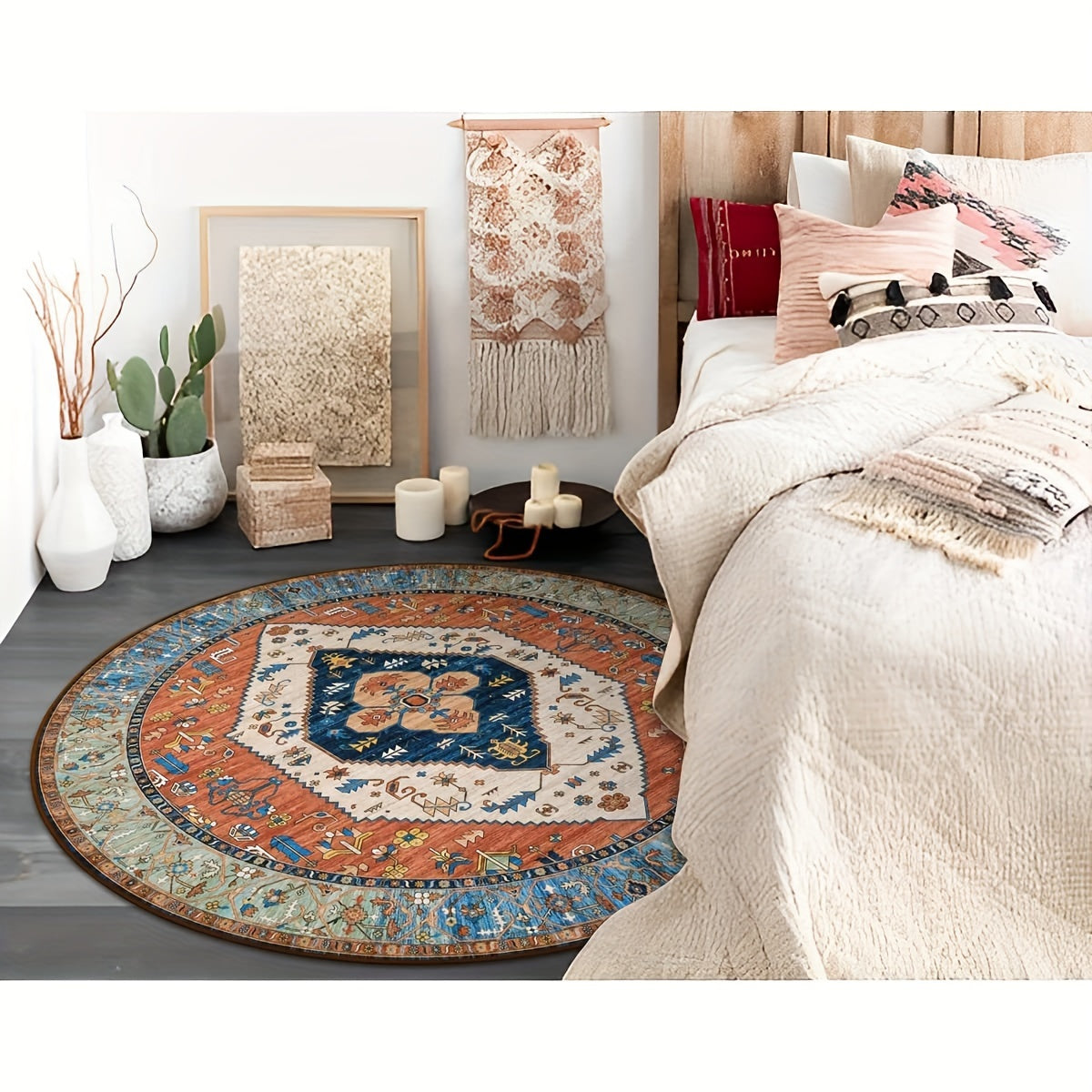 [Vintage Boho Carpet] Colorful Polyester Vintage Boho Washable Mat Runner | Floral & Geometric Design, Perfect for Hallways, Kitchens, Bedrooms, and Entryways Rugs
