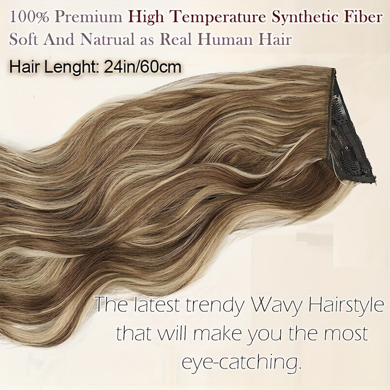 Thick Clip In Long Wavy Synthetic Hair Extensions - 24 Inch Balayage Brown Black Double Weft Fiber Hidden Wire Hairpieces for Women - Easy to Style, Natural Looking, And Long-Lasting Hair Enhancement