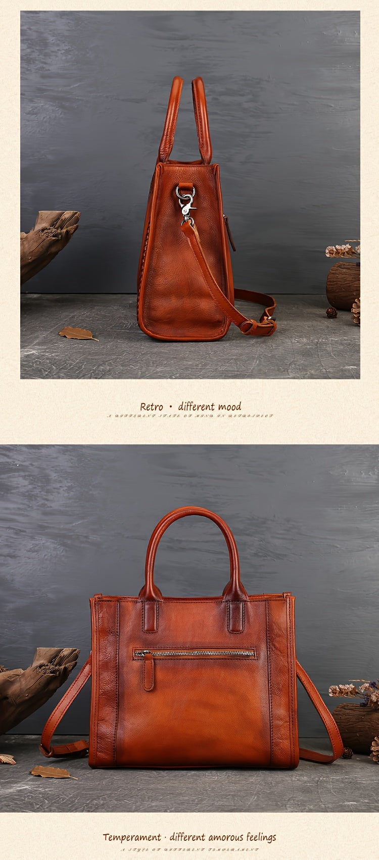 Vintage-Style Leather Tote Bag With Sling Strap, Large Capacity Handbag For Women
