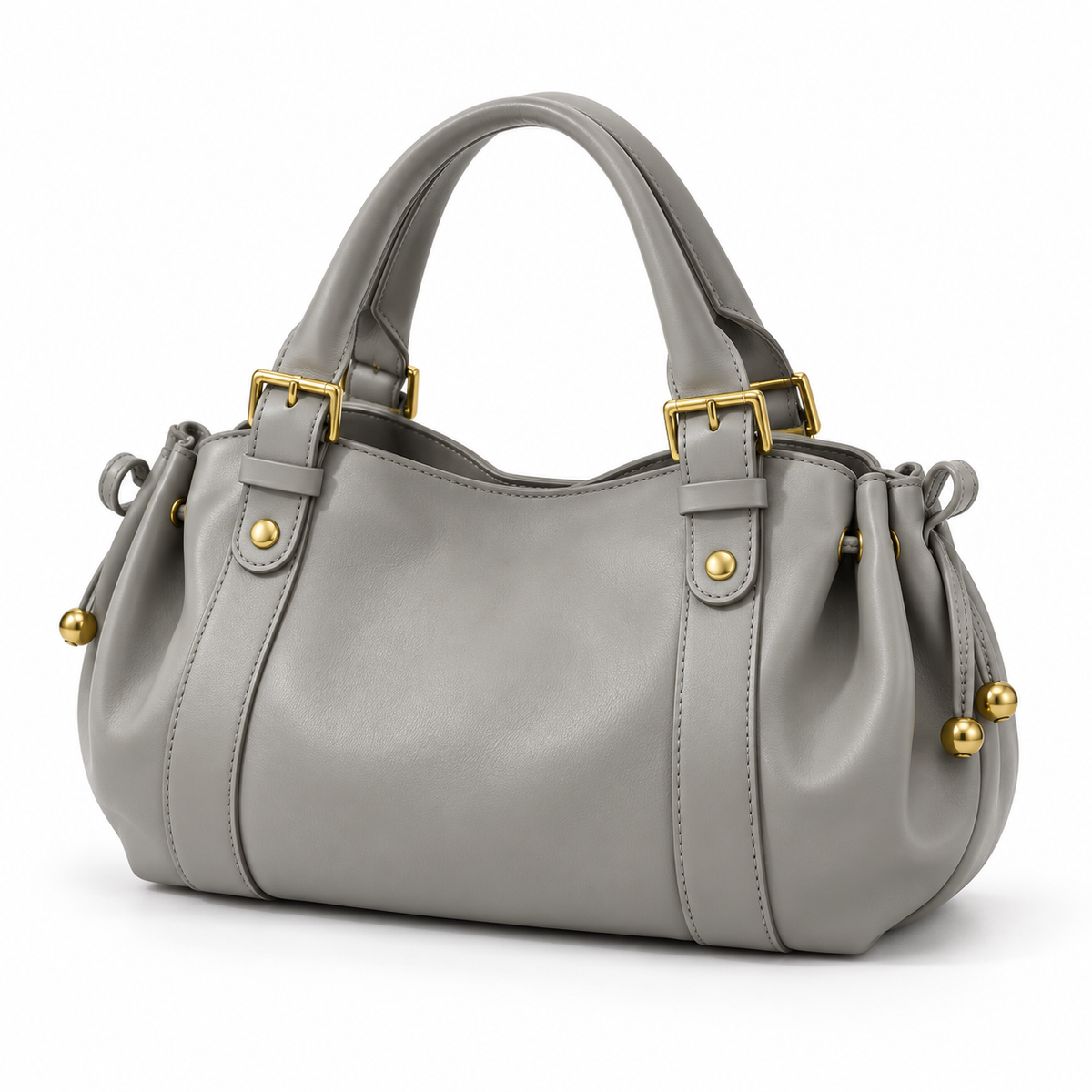 Elegant Grey Handbag With Gold Details