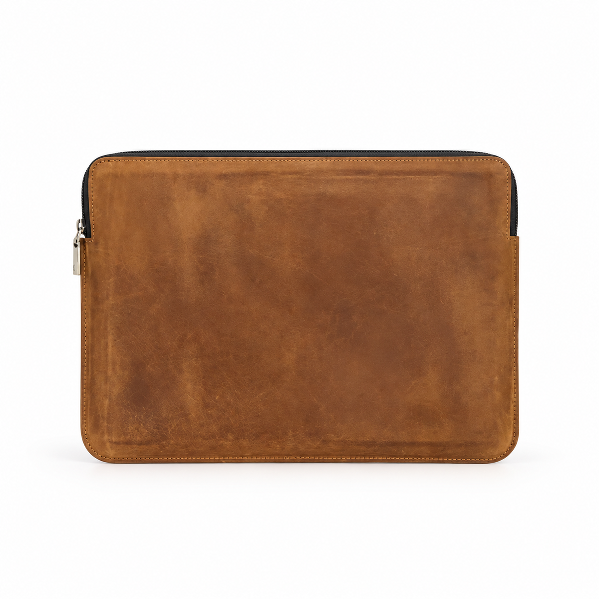 Vintage Brown Leather Zippered Laptop Bag
