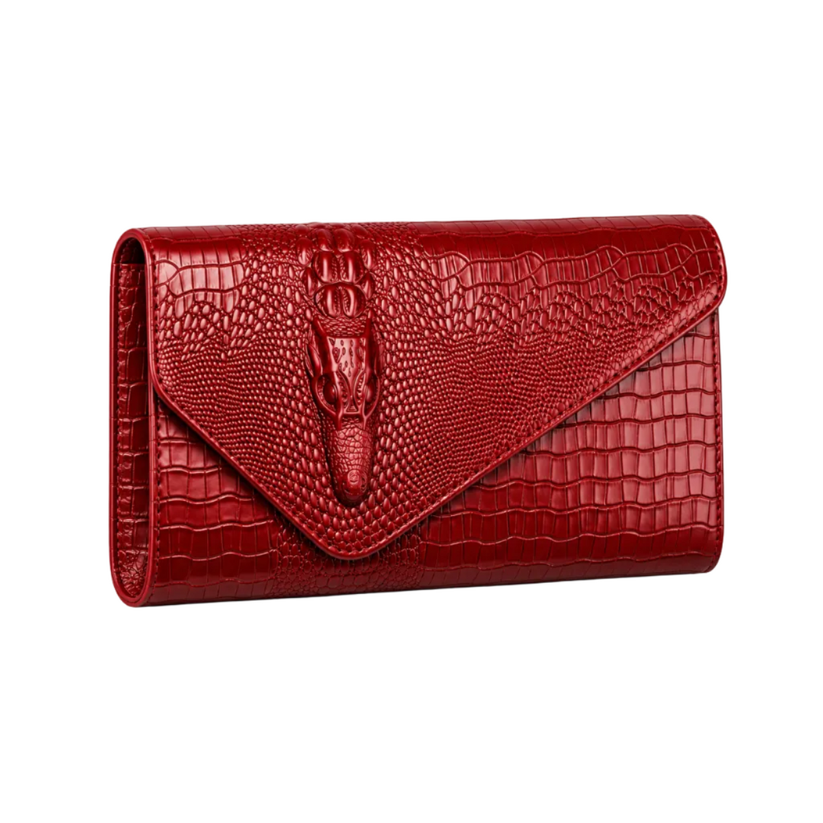 Red Crocodile Embossed Envelope Evening Clutch
