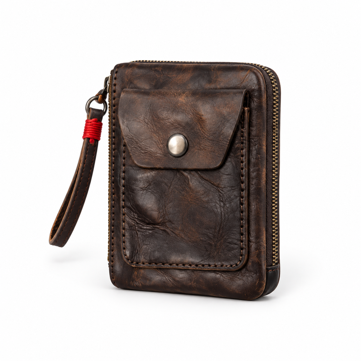 Vintage Coffee Textured Zip Around Wristlet