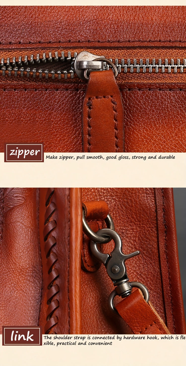 Vintage-Style Leather Tote Bag With Sling Strap, Large Capacity Handbag For Women