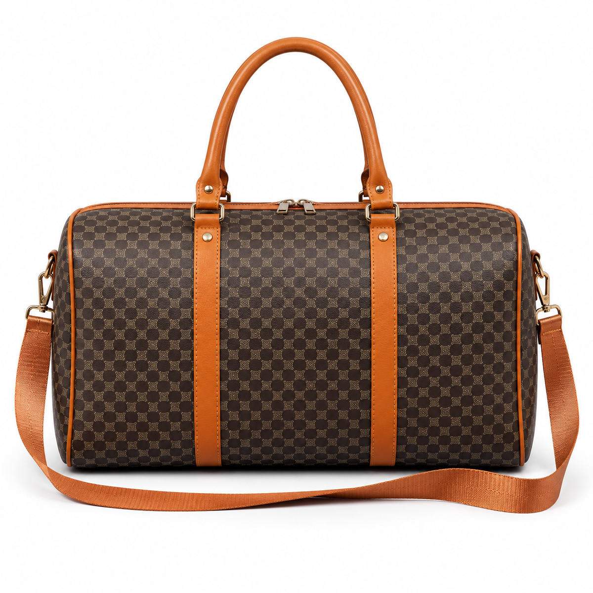 Classic Brown Patterned Leather Duffel Bag