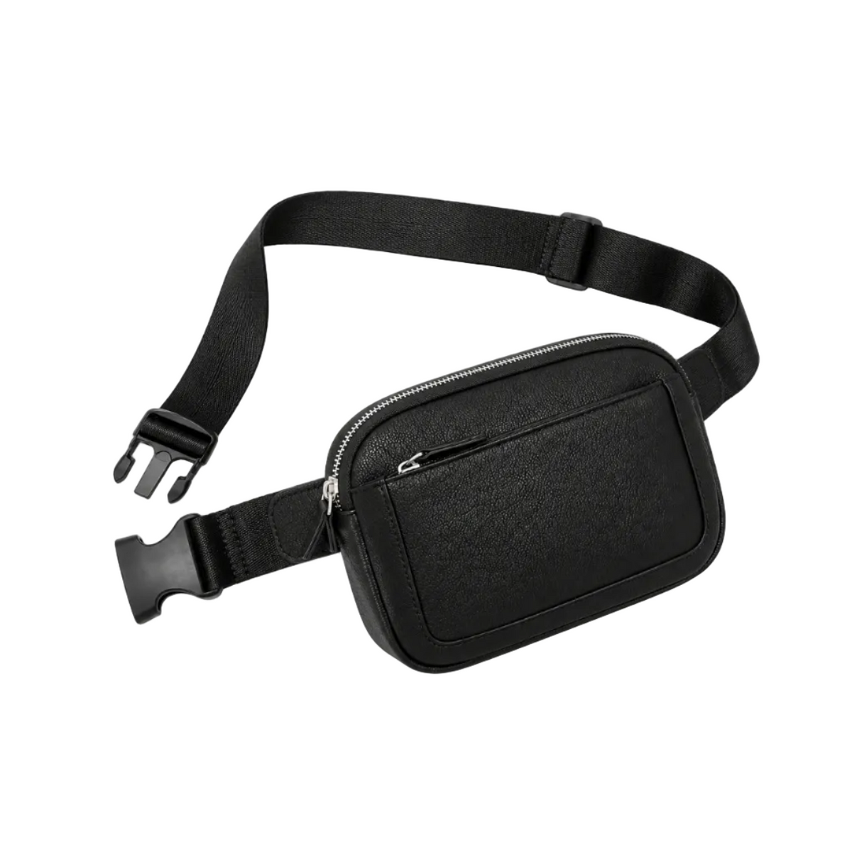 Black Textured Waist Bag With Zippers