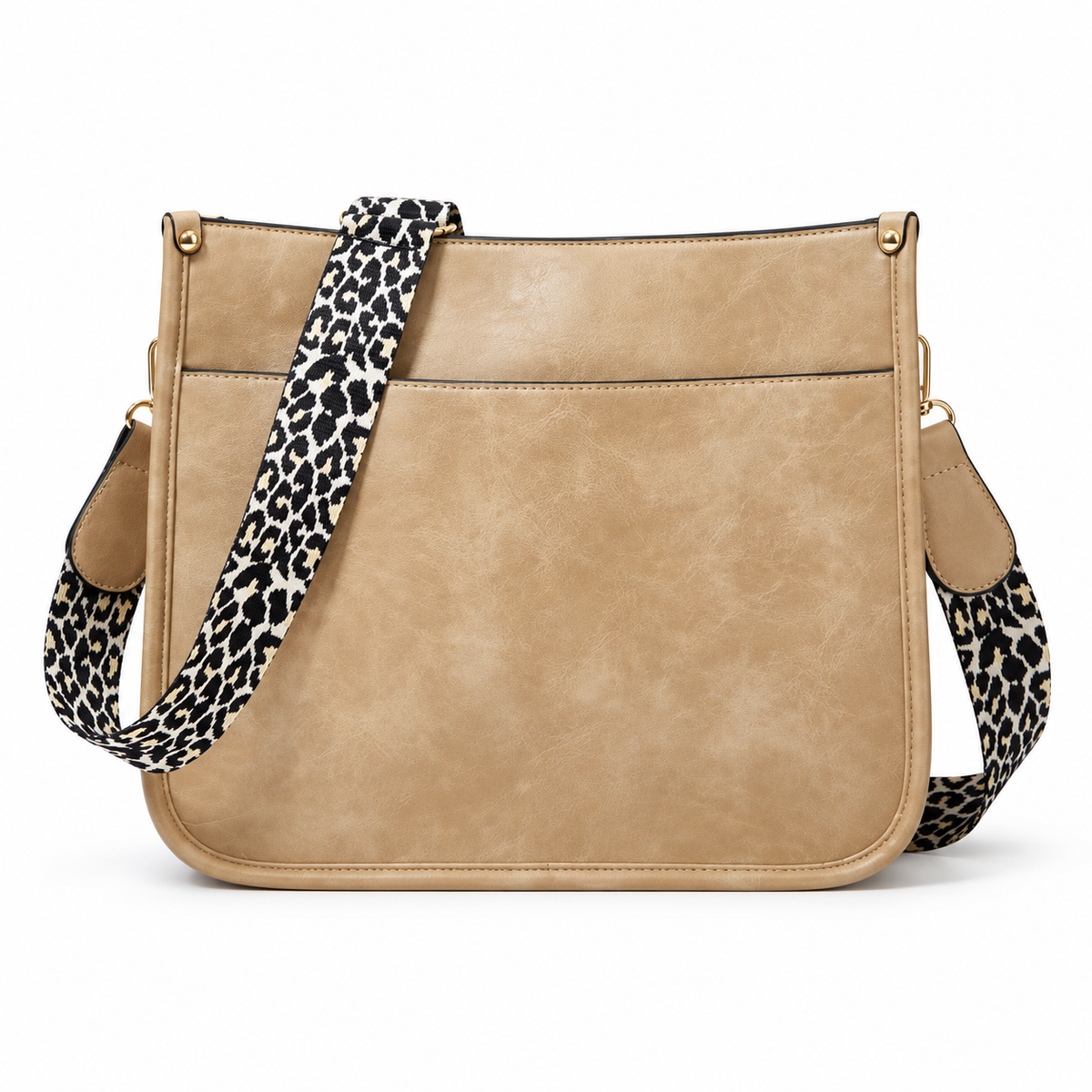 Tan Crossbody Bag With Leopard Strap