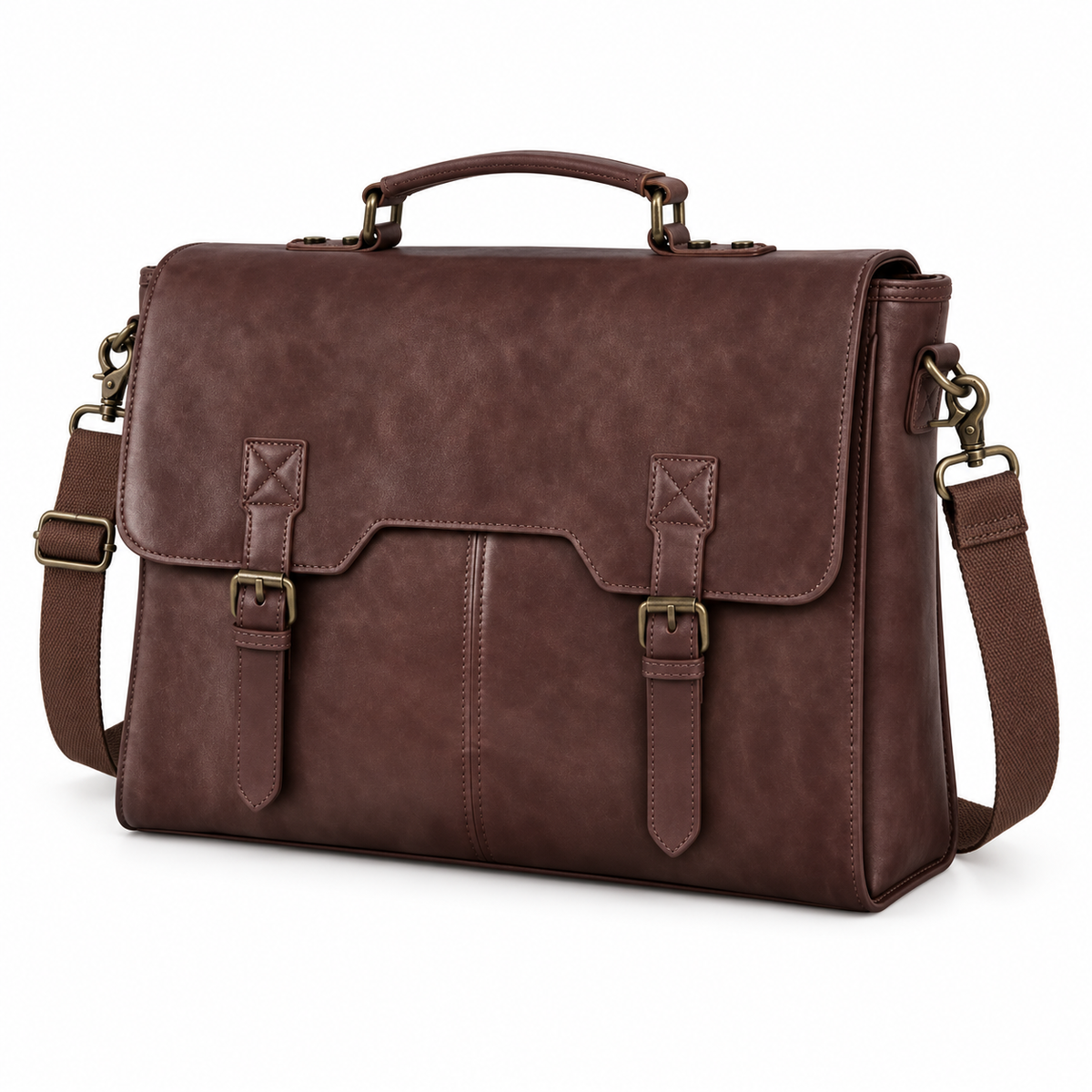 Vintage Brown Leather Double Buckle Briefcase