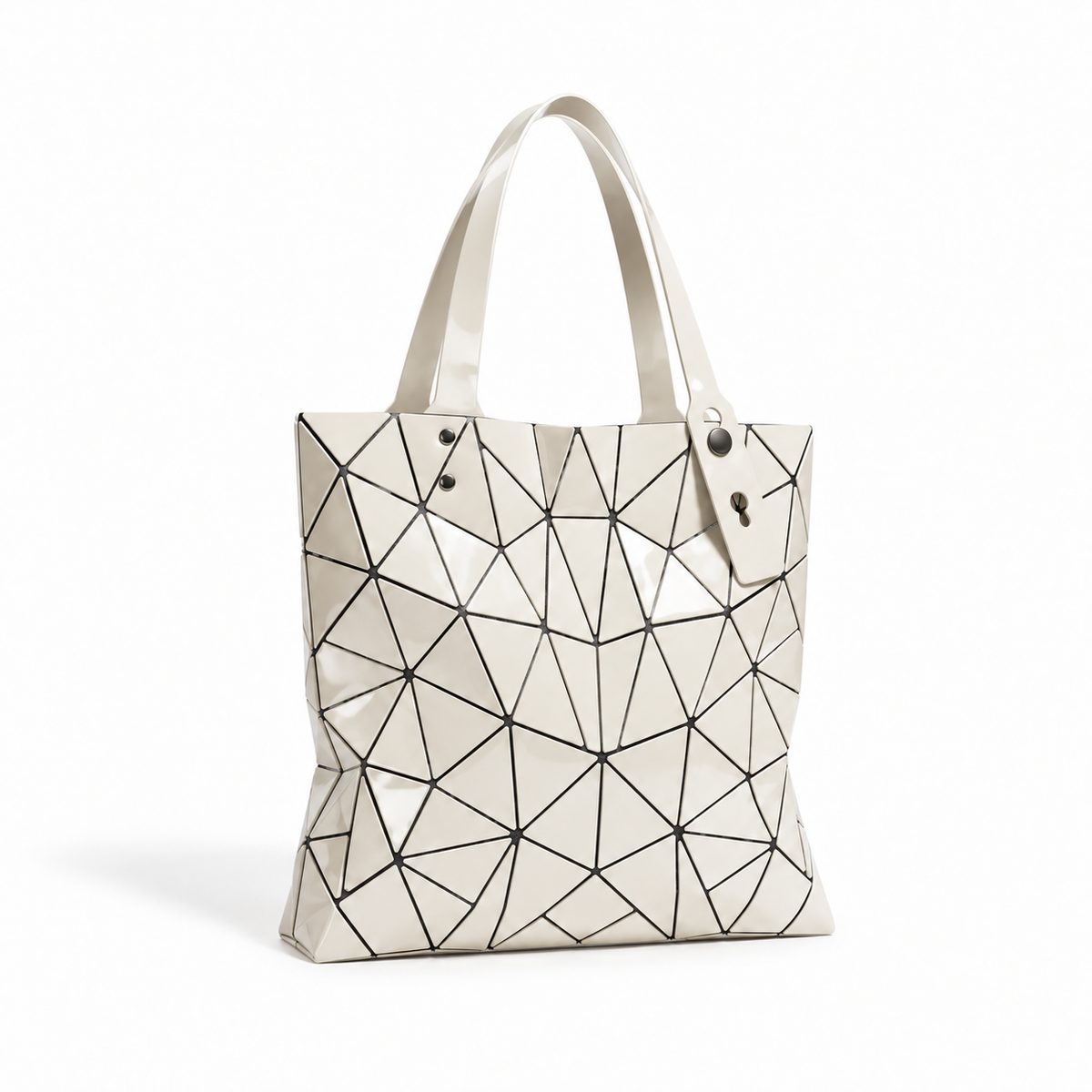 Ivory Geometric Glossy Structured Tote Bag