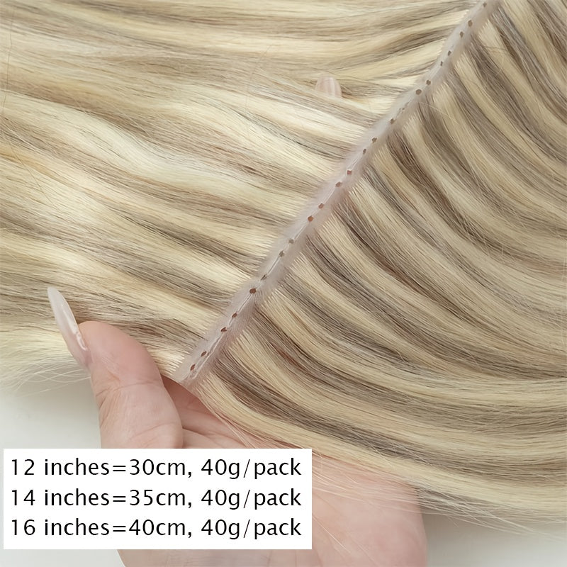 1pc Invisible Hole Human Hair Weft Extensions - Straight Blonde Double Side Weft for Women, 12" - 40g, 16" - 40g, 20" - 50g, 24" - 50g, Natural Hair, Hair Filling|Straight Hair Extensions|Invisible Hole Weft, Hair Wefts